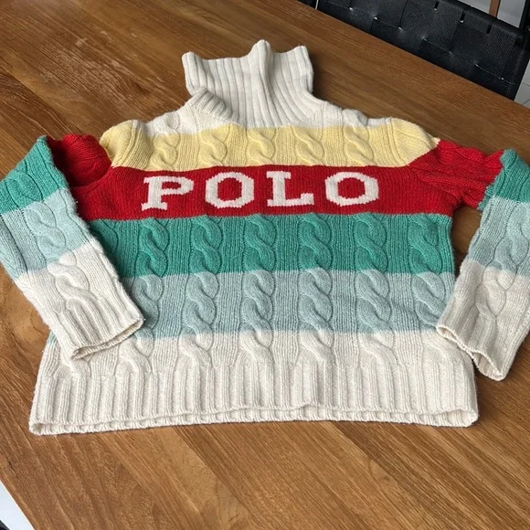 Polo Ralph Lauren Women's Polo Striped Turtleneck Cable Knit Jumper- Multi - Picture 2 of 5